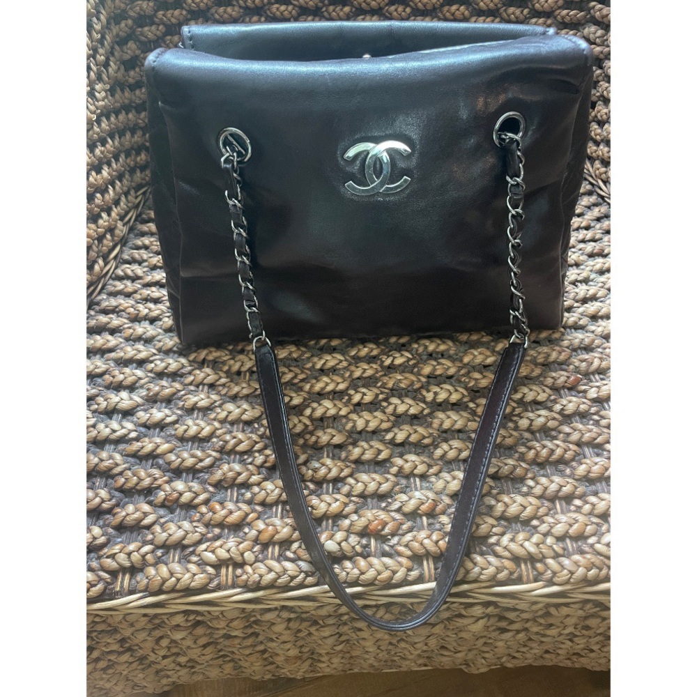 Chanel Shopping Tote with Side Quilting, Silver Hardware